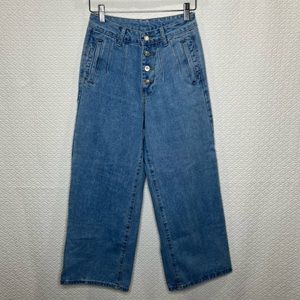 Wide Leg Button Down Denim Jeans, Size 5
